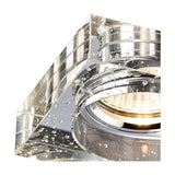 Close-up of the Crystal Square Downlight Rim Bubble in clear crystal, showing its square shape with a bubbled texture and chrome inner ring around the cut-out, on a white background.