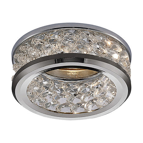 Dante Downlight with 60mm cut-out in polished chrome, featuring a round frame edged with clear crystal beads and a GU10 lamp, shown on a plain white background.