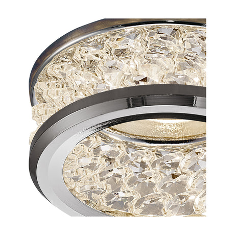 Close-up of the Dante Downlight 60mm Cut-Out in polished chrome, showing clustered clear crystal detailing around the circular frame with a GU10 light source.