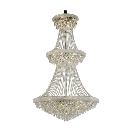Alexandra 37 Light E14 Chandelier, 1.08m tiered polished chrome frame with graduated clear crystal strands, shown on a plain white background.