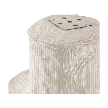 Cream fabric intumescent fire hood, 15cm cylindrical cover with round perforated top plate for recessed downlights, shown against a plain white background.