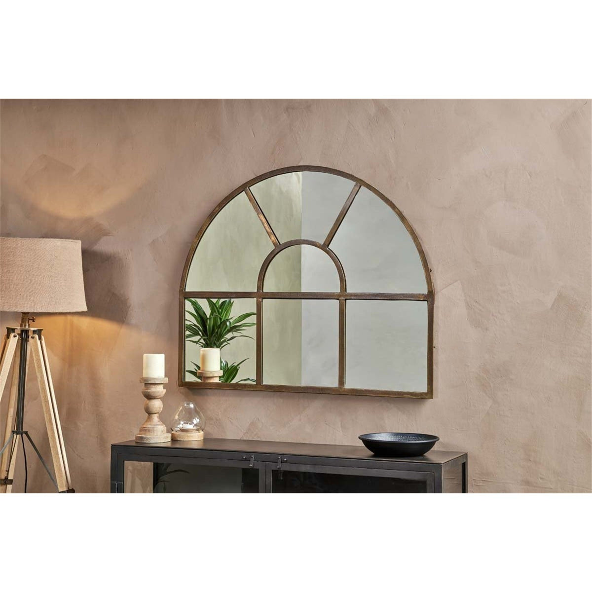 Imoma Iron Overmantel Arched Wall Mirror - Brass