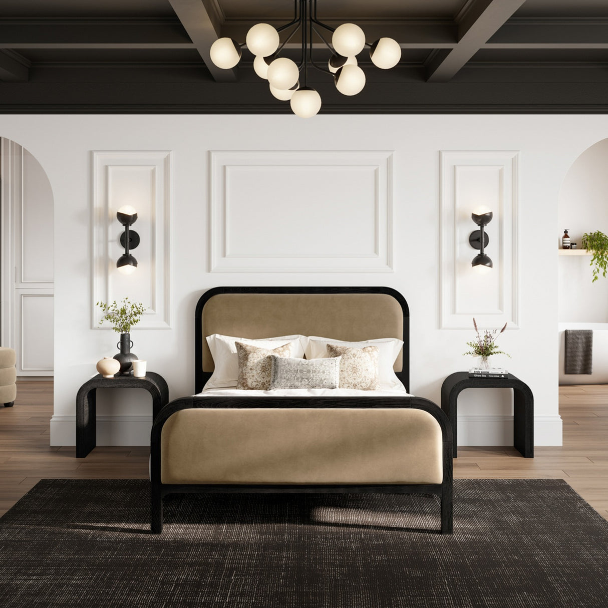 Ines King Size Bed Frame - Mole with Black
