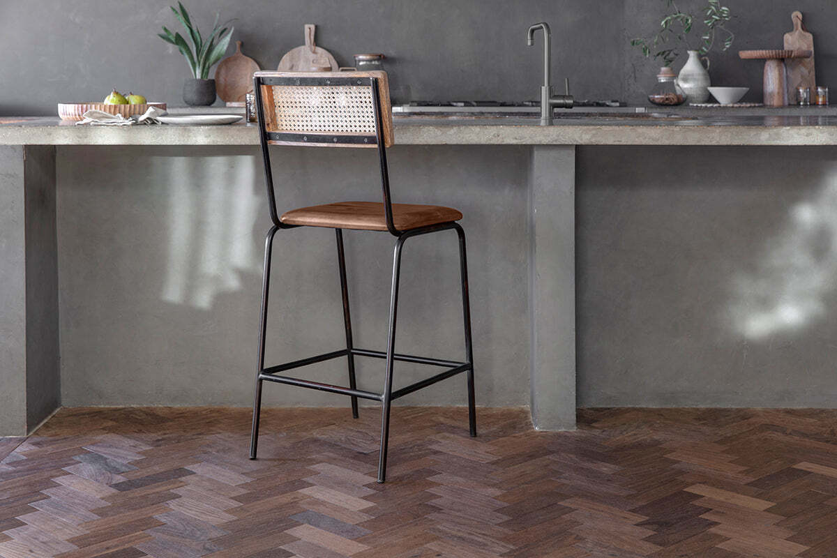 Iswa Leather & Cane Counter Stool - Tan