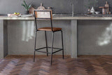 Iswa Leather & Cane Counter Stool - Tan