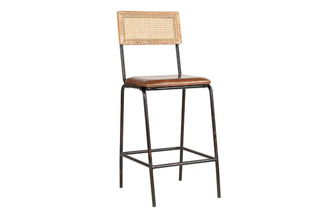 Iswa Leather & Cane Counter Stool - Tan