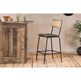 Iswa Leather & Cane Counter Stool - Rich Green