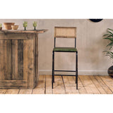 Iswa Leather & Cane Counter Stool - Rich Green