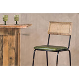 Iswa Leather & Cane Counter Stool - Rich Green