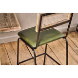 Iswa Leather & Cane Counter Stool - Rich Green