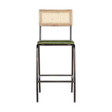 Iswa Leather & Cane Counter Stool - Rich Green