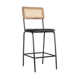 Iswa Leather & Cane Counter Stool - Aged Black