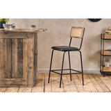 Iswa Leather & Cane Counter Stool - Aged Black