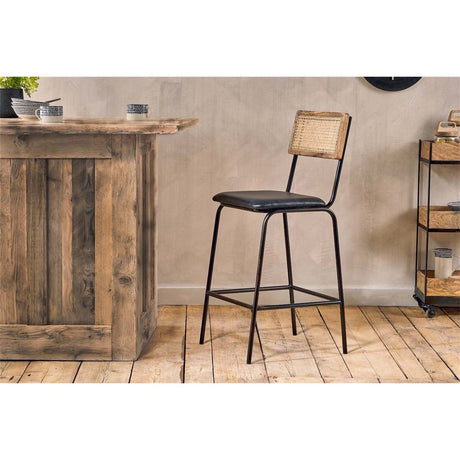Iswa Leather & Cane Counter Stool - Aged Black