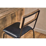 Iswa Leather & Cane Counter Stool - Aged Black