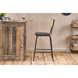 Iswa Leather & Cane Counter Stool - Aged Black