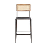 Iswa Leather & Cane Counter Stool - Aged Black