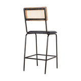 Iswa Leather & Cane Counter Stool - Aged Black