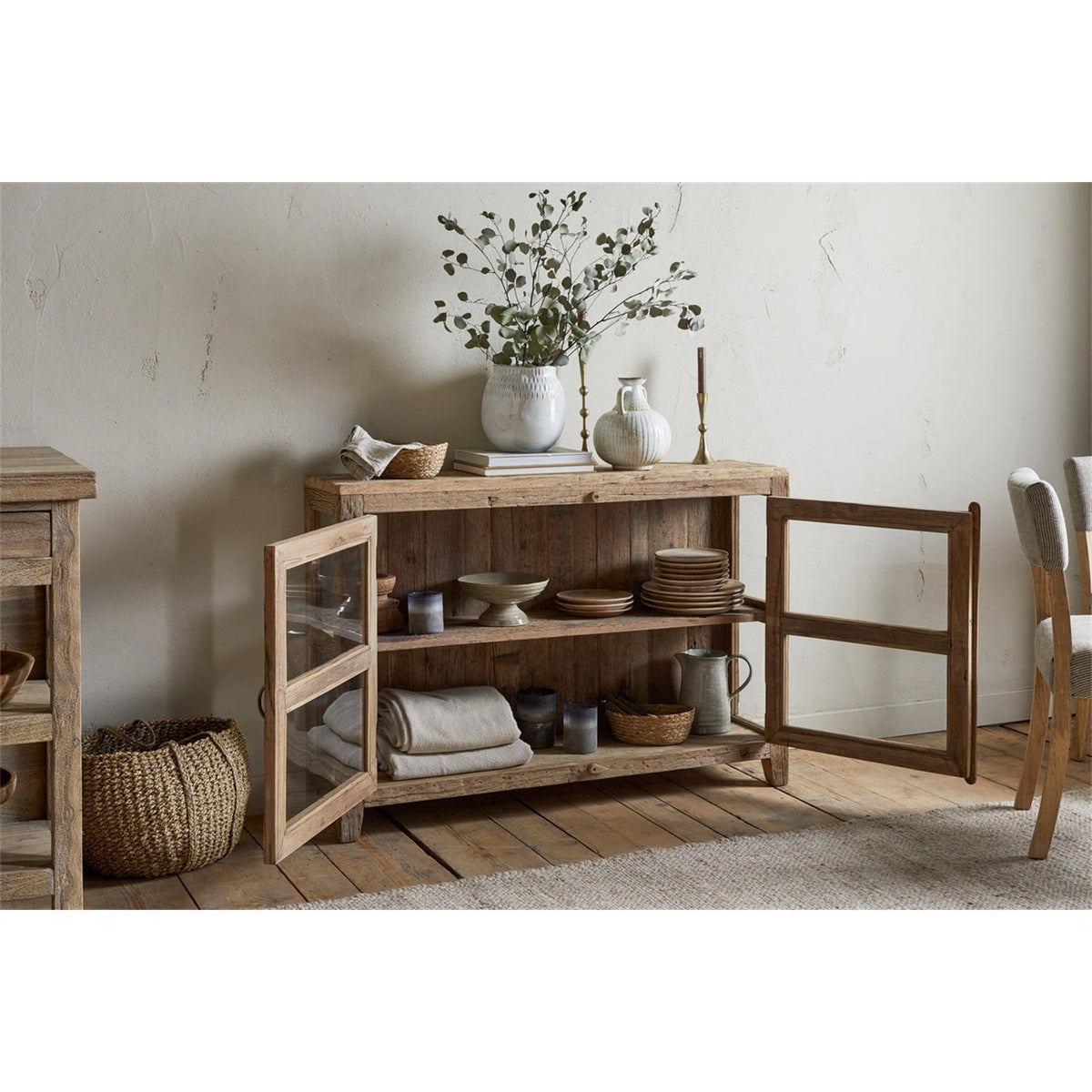 Ibo Reclaimed Wood & Glass Sideboard - Natural