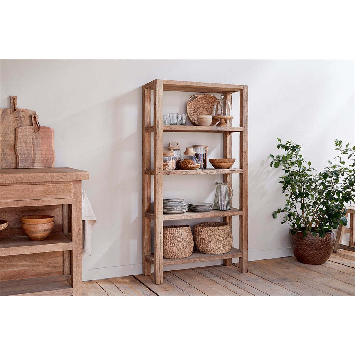 Ibo Wide Reclaimed Wood Shelving Unit - Natural