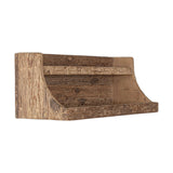 Ibo Reclaimed Wood Wall Shelf in natural finish, a two-tier design with curved side supports and a raised front edge on the deeper lower shelf, shown on a plain white background.