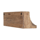 Ibo Reclaimed Wood Wall Shelf in natural finish, side view showing curved bracket support and visible wood grain with mounting screw holes, on a plain white background.