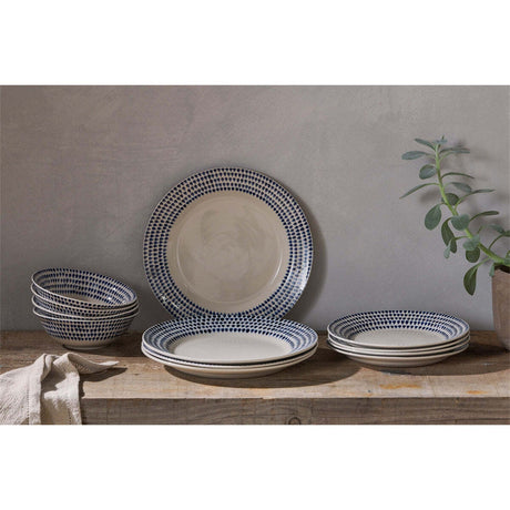 Indigo Drop Dinner Set - Cream & Indigo - Set of 12