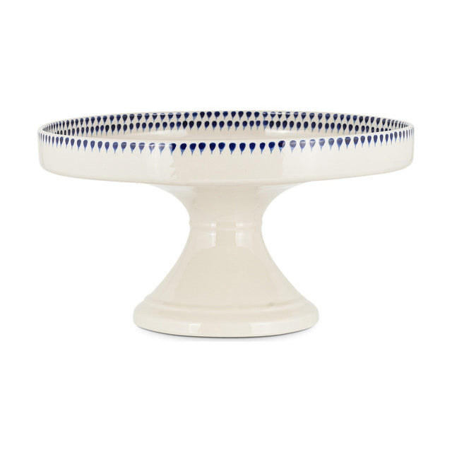 Indigo Drop Ceramic Cake Stand - Cream & Indigo