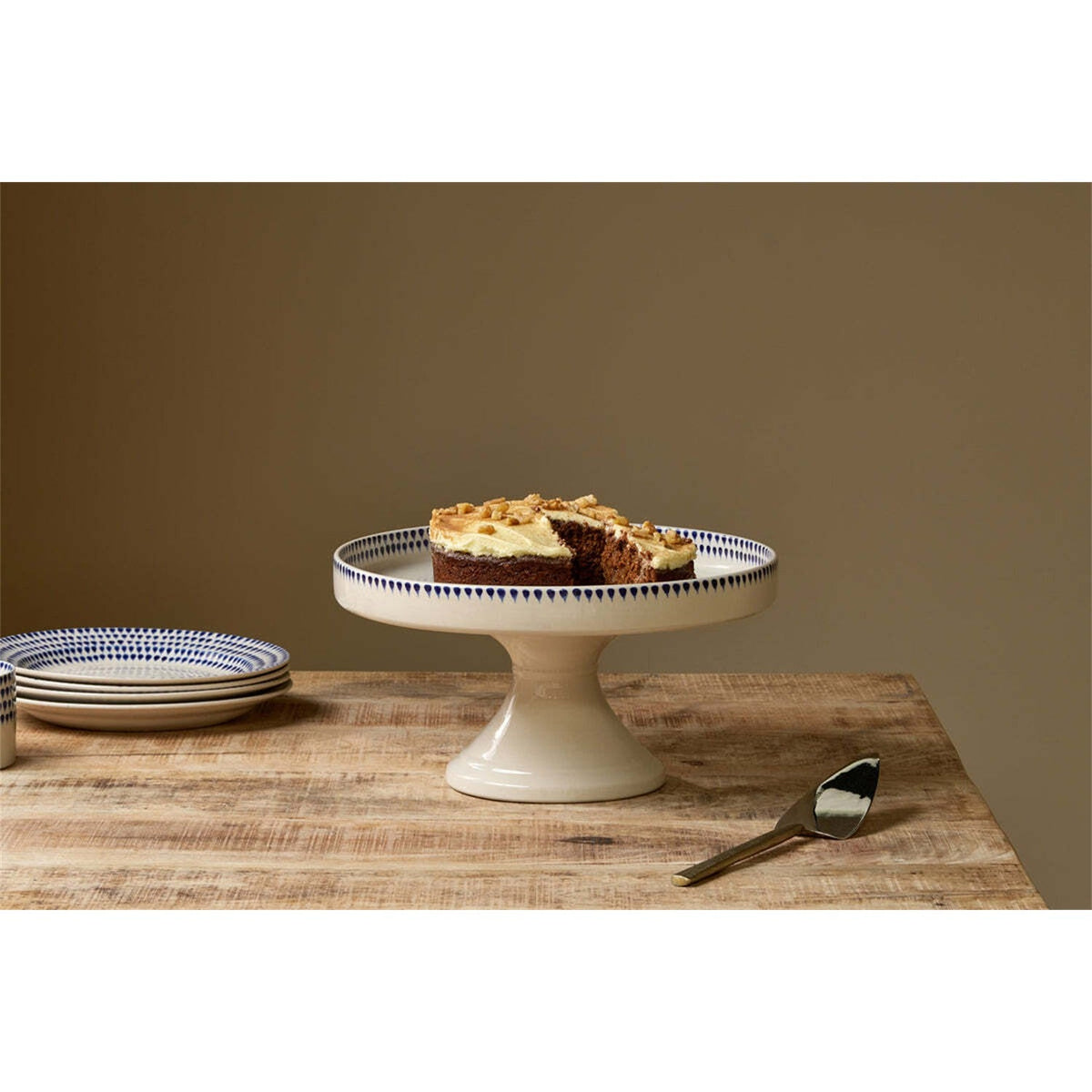 Indigo Drop Ceramic Cake Stand - Cream & Indigo