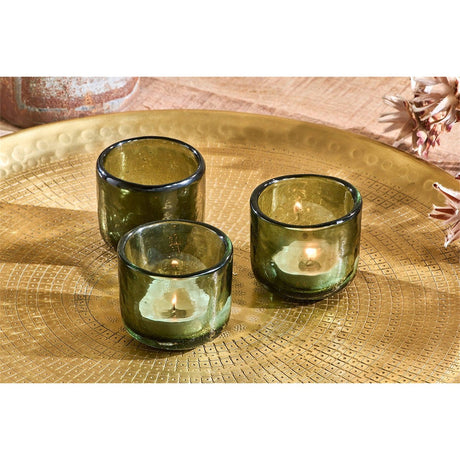 Irda Glass Tealight Holder - Dark Emerald - Set of 3