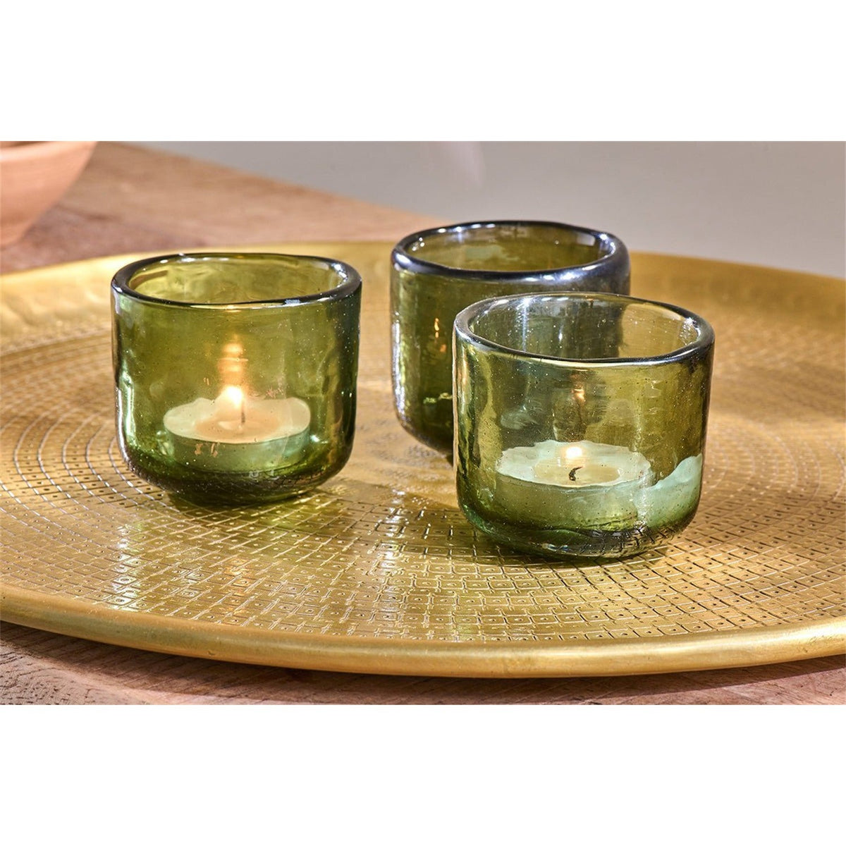 Irda Glass Tealight Holder - Dark Emerald - Set of 3