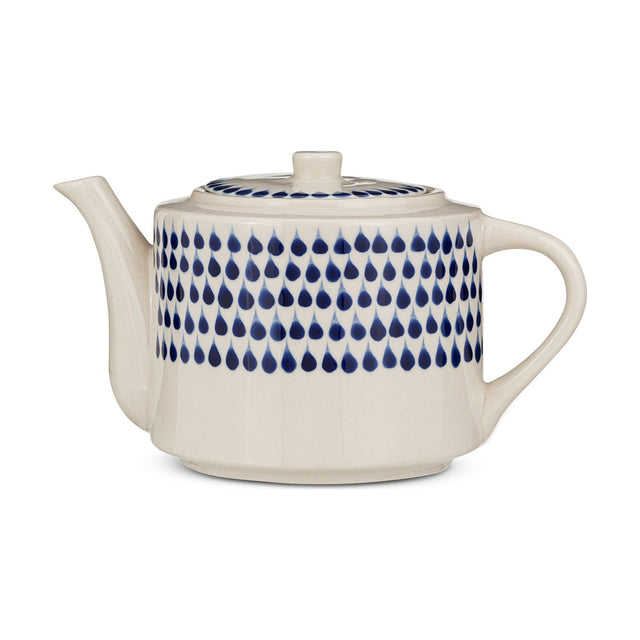 Indigo Drop Ceramic Teapot - Cream & Indigo