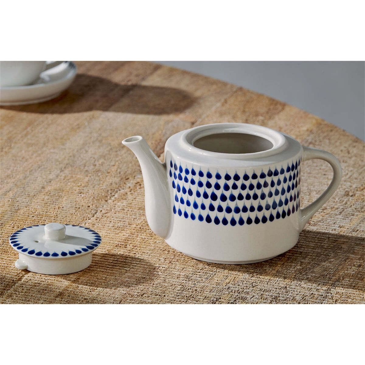 Indigo Drop Ceramic Teapot - Cream & Indigo