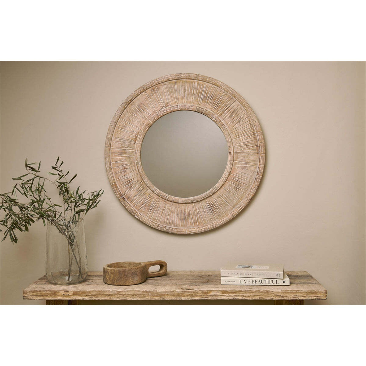 Itwa Mango Wood Carved Wall Mirror - Natural