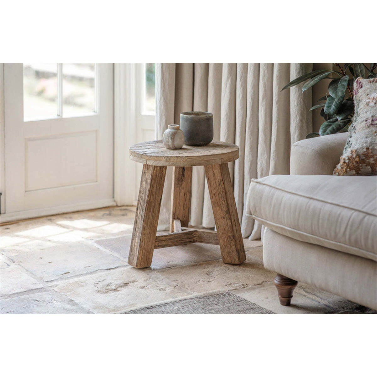 Ibo Reclaimed Wood Round Side Table - Natural