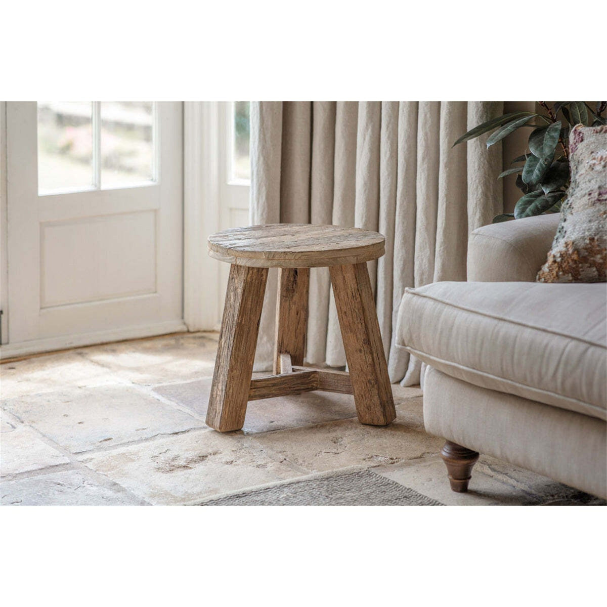 Ibo Reclaimed Wood Round Side Table - Natural