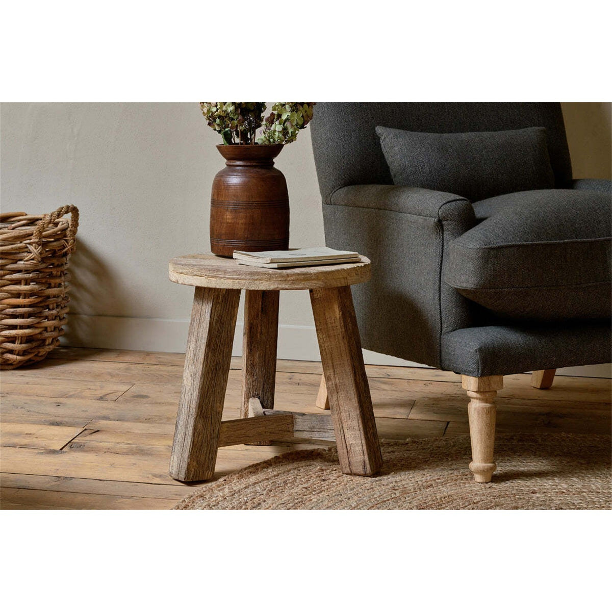 Ibo Reclaimed Wood Round Side Table - Natural
