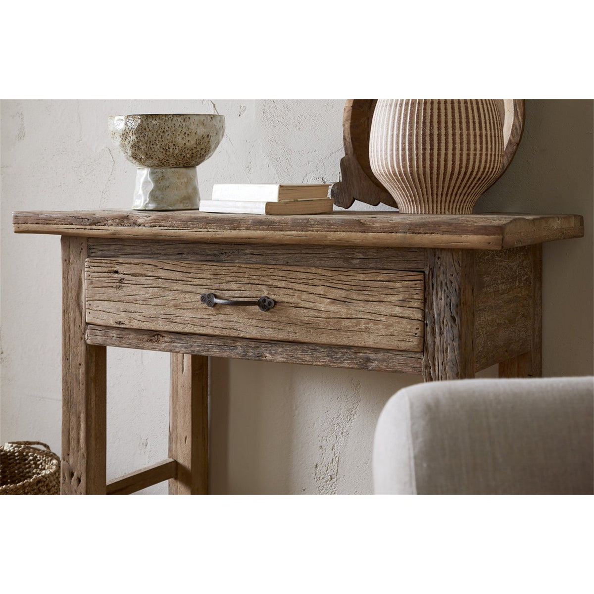 Ibo Reclaimed Wood 1 Drawer Console Table - Natural