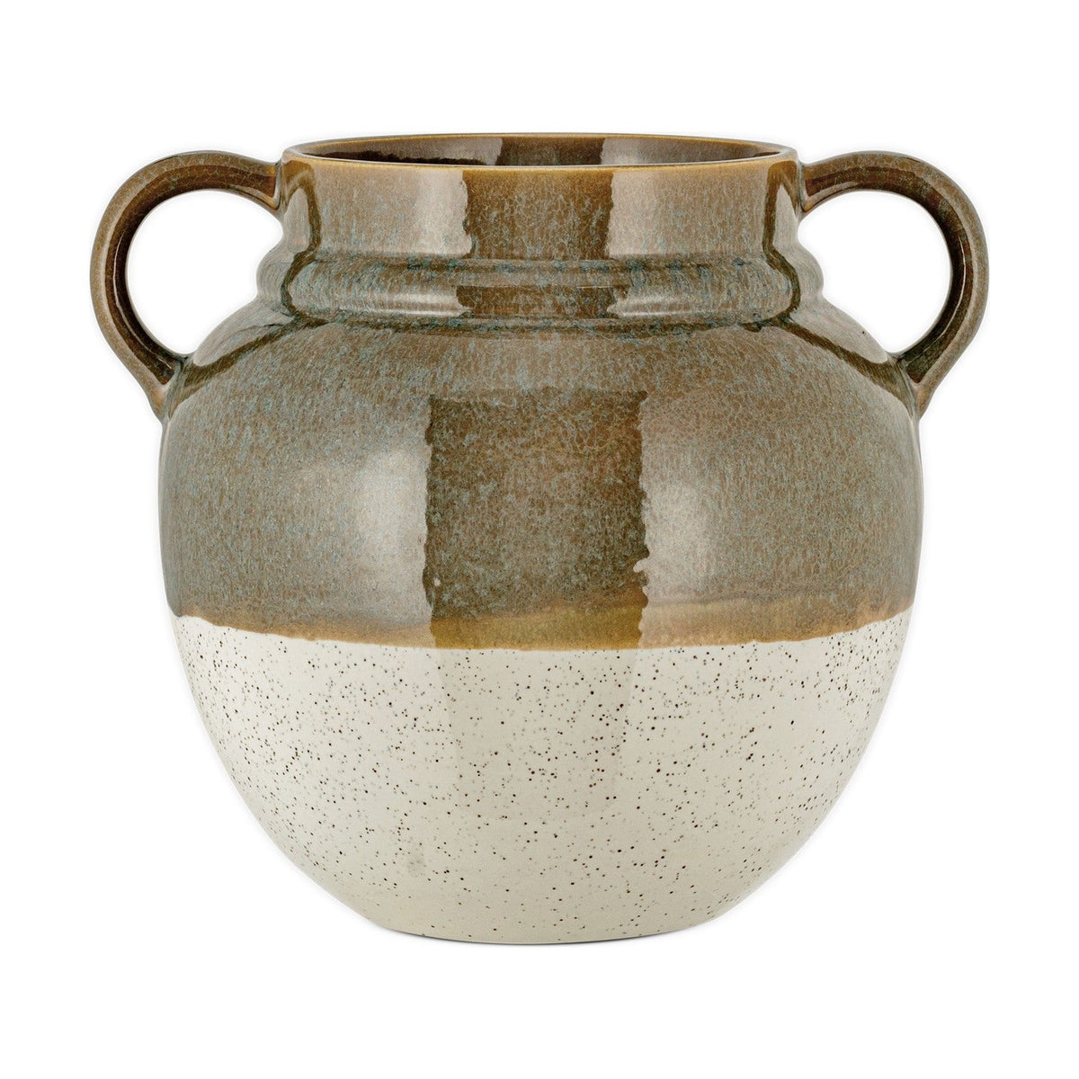 Inha Reactive Glaze Ceramic Vase - Dark Olive & Natural
