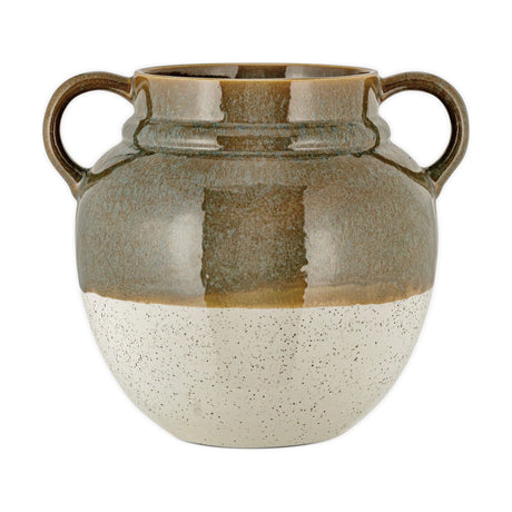 Inha Reactive Glaze Ceramic Vase - Dark Olive & Natural