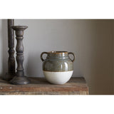 Inha Reactive Glaze Ceramic Vase - Dark Olive & Natural