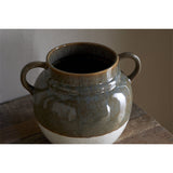 Inha Reactive Glaze Ceramic Vase - Dark Olive & Natural