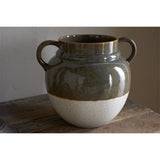 Inha Reactive Glaze Ceramic Vase - Dark Olive & Natural