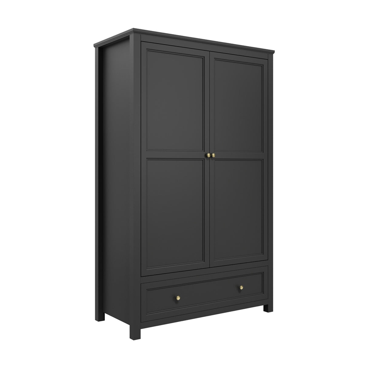 Ives 2 Door Wardrobe - Black with Antique Brass