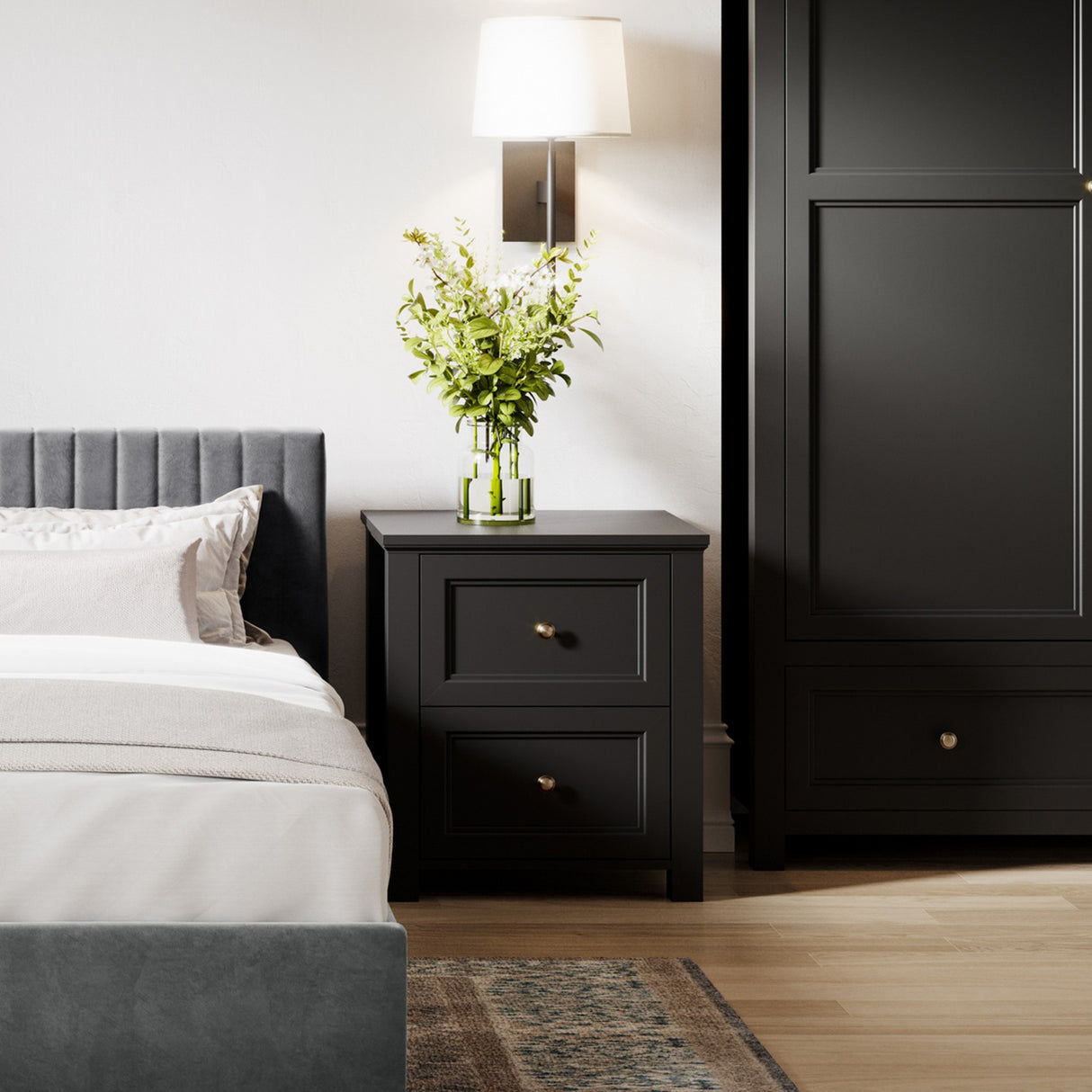 Ives Bedside Table - Black with Antique Brass