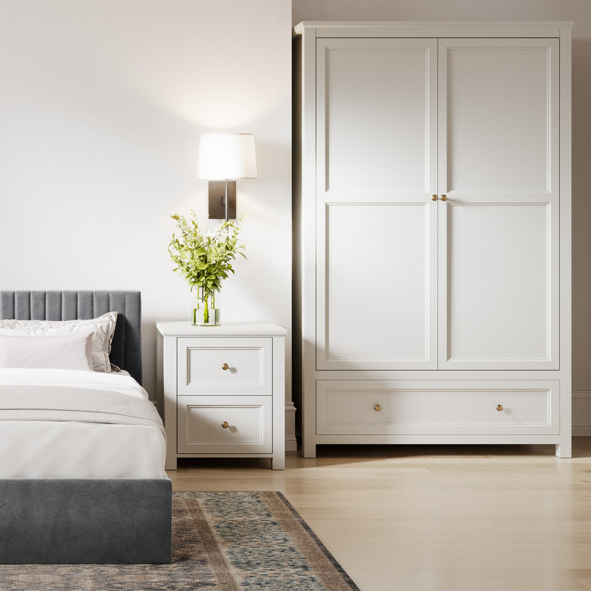 Ives 2 Door Wardrobe - White with Antique Brass