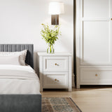 Ives Bedside Table - White with Antique Brass
