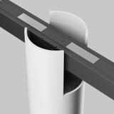 Close-up of the Alfa LED Magnetic Exility Track Downlight 7W 3000K - White, featuring a sleek design with a white cylindrical base and dark gray horizontal arm. The arm has metallic rectangular accents on its top surface against a light gray background.
