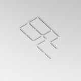 The Trinity Three Phase Surface-Mounted Track 1m in White features an abstract geometric design with thin black lines on a white background. It resembles an angular kite shape and offers versatile lighting configurations for adaptable solutions.