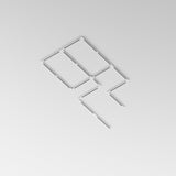 Thin black rods on a white surface form an abstract kite-like shape with a tail, seamlessly integrating into the Trinity Three Phase Surface-Mounted Track 2m in white, featuring a top parallelogram and zigzag line below, perfect for creative three-phase lighting setups.